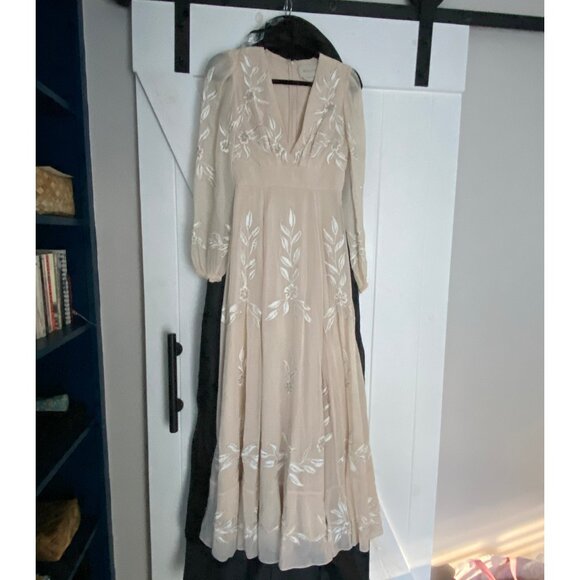 BHLDN Belize Embroidered A-Line Long-Sleeve V-Neck Gown Wedding Dress - Picture 3 of 5